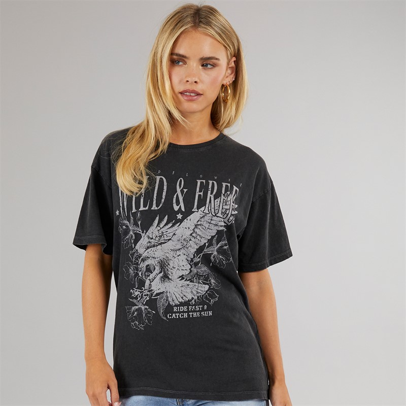 Womens Oversized Graphic T-Shirt Black - Size L