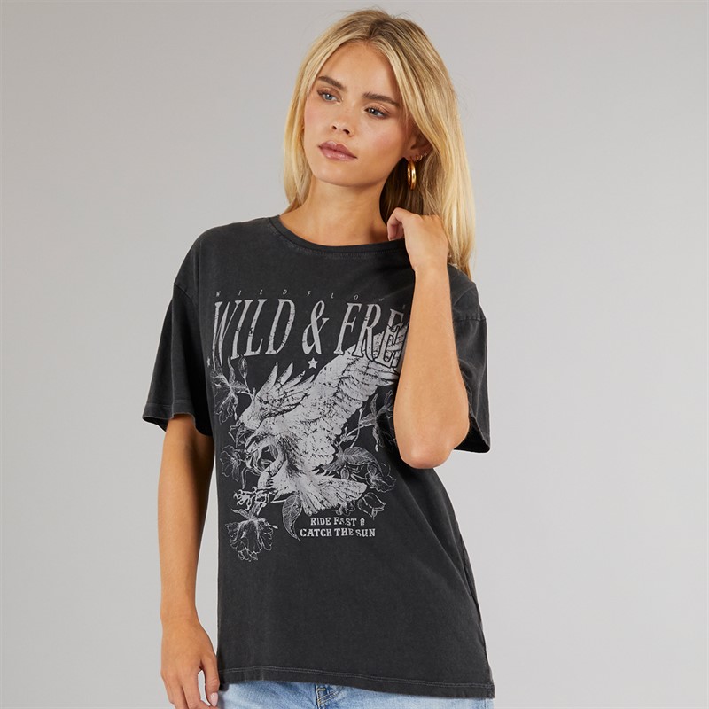 Brave Soul Womens Oversized Graphic T-Shirt Black