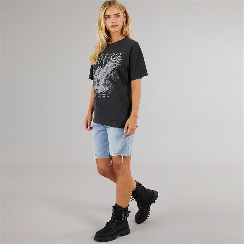 Brave Soul Womens Oversized Graphic T-Shirt Black