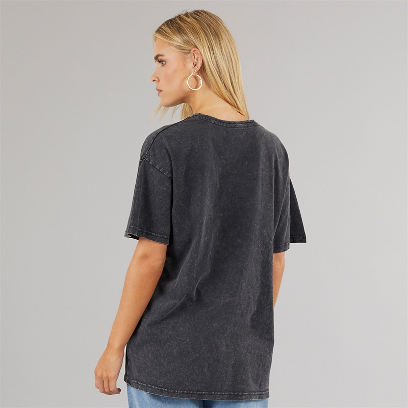 Brave Soul Womens Oversized Graphic T-Shirt Black Acid Wash