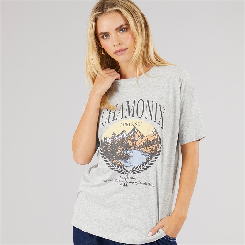 Brave Soul Womens Laurel Graphic T-Shirt Silver Grey Marl