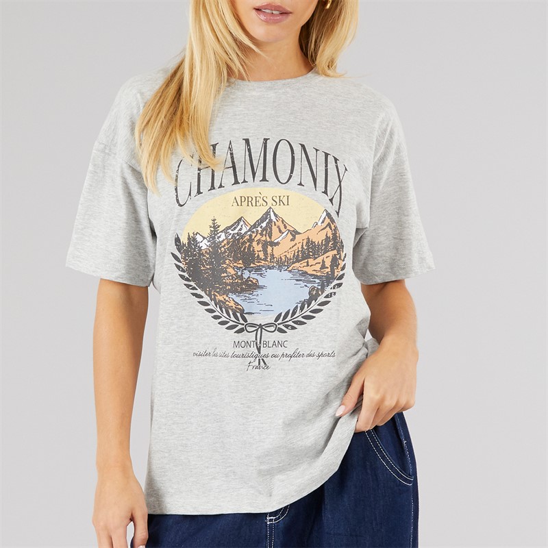 Brave Soul Womens Laurel Graphic T-Shirt Silver Grey Marl