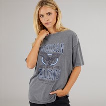 Brave Soul Womens Oversized Graphic T-Shirt Silver Grey Acid Wash