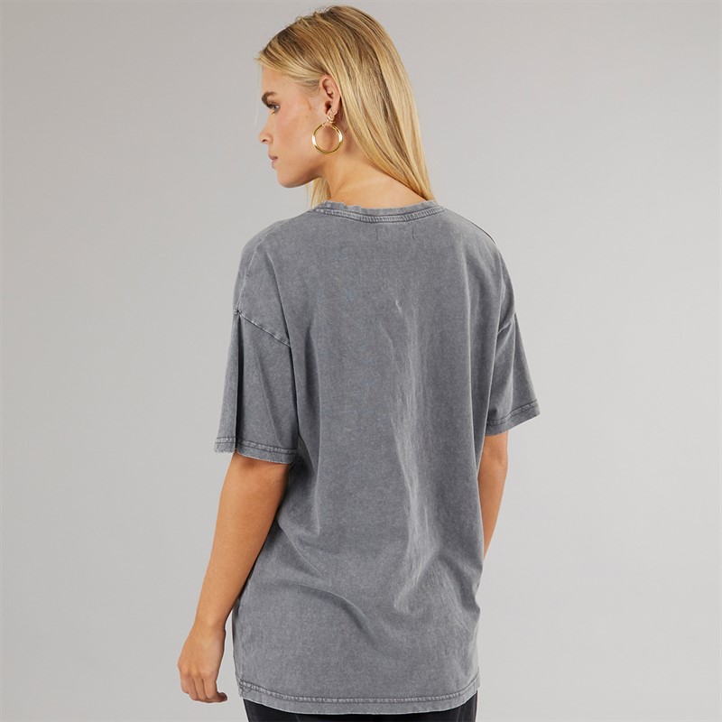 Brave Soul Womens Oversized Graphic T-Shirt Silver Grey Acid Wash