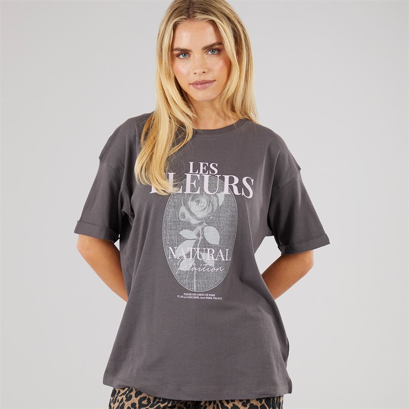 Brave Soul Womens Graphic T-Shirt Dark Charcoal