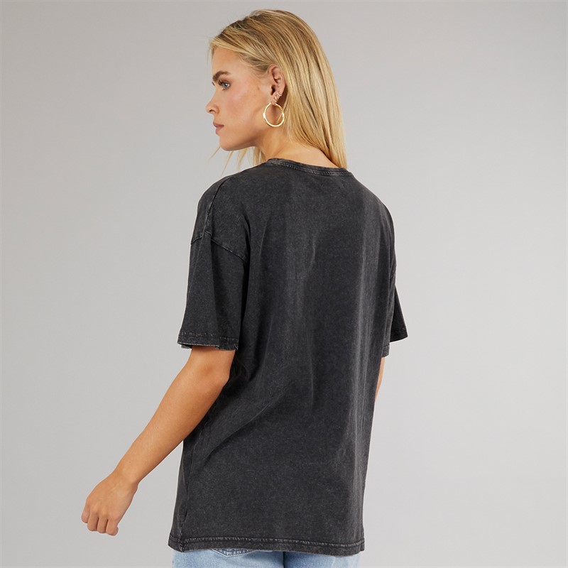 Brave Soul Womens Oversized Graphic T-Shirt Black Acid Wash