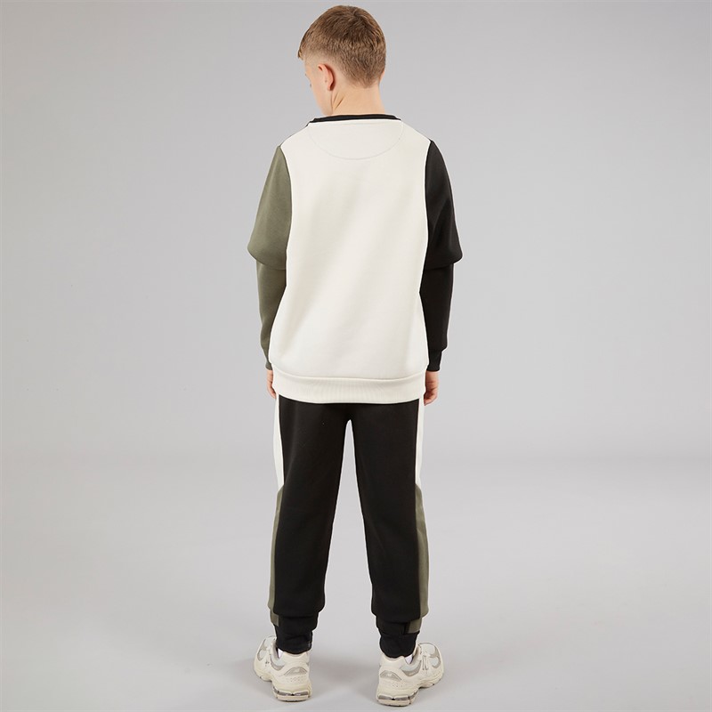 Brave Soul Boys Sweatshirt And Joggers Tracksuit Set Black/Khaki/Light Stone Black / Khaki / Lt Stone