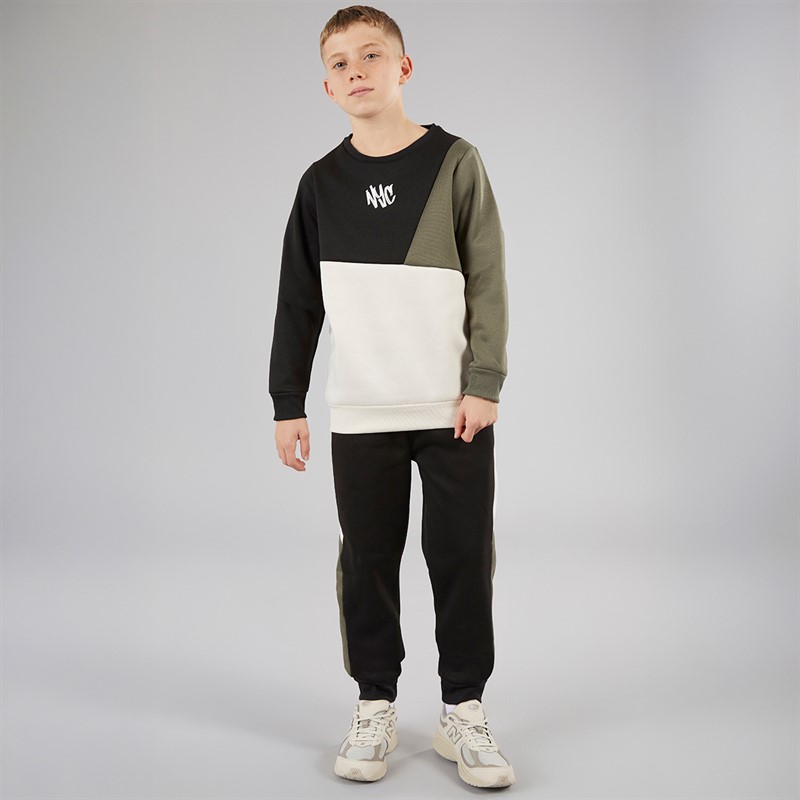 Brave Soul Boys Sweatshirt And Joggers Tracksuit Set Black/Khaki/Light Stone Black / Khaki / Lt Stone