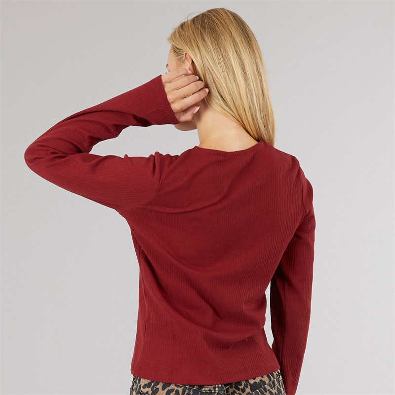 Brave Soul Womens Ellie Ribbed T-Shirt Burgundy