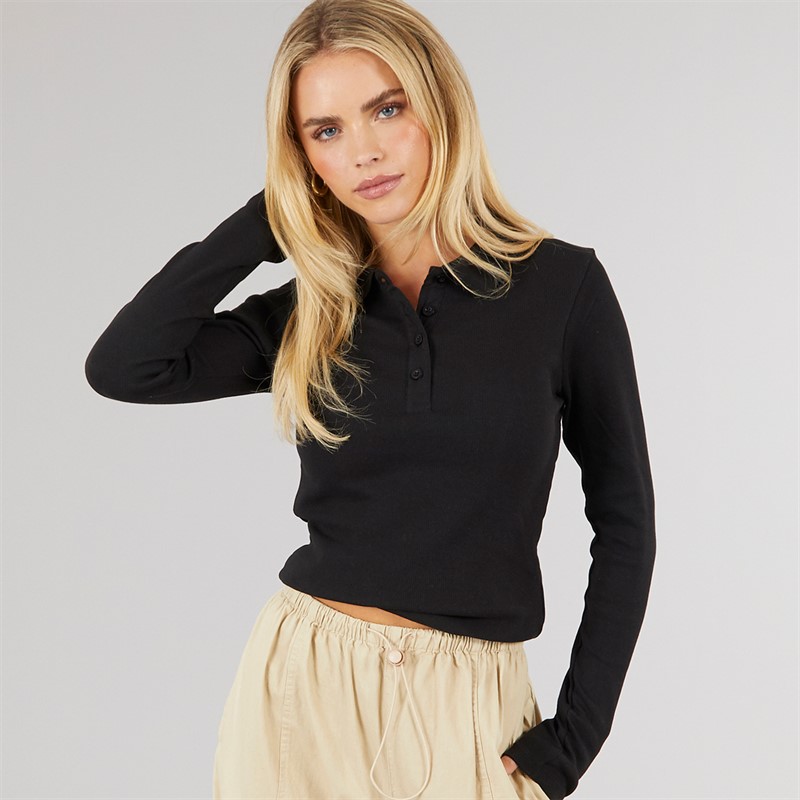 Brave Soul Womens Lesley Collared T-Shirt Black