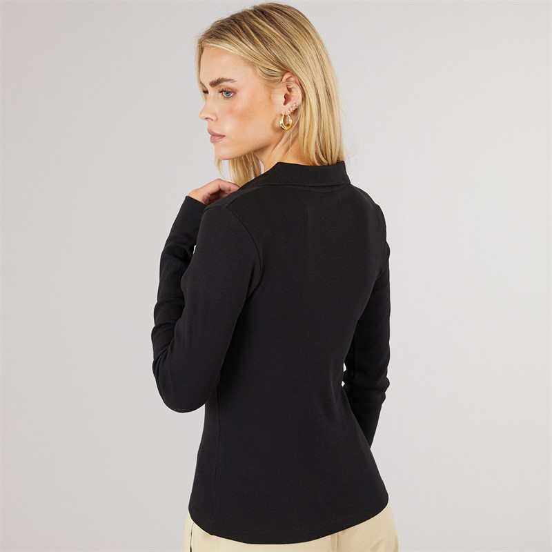 Brave Soul Womens Lesley Collared T-Shirt Black