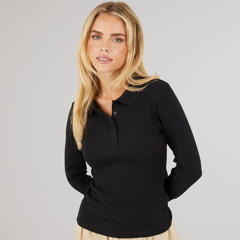 Brave Soul Womens Lesley Collared T-Shirt Black