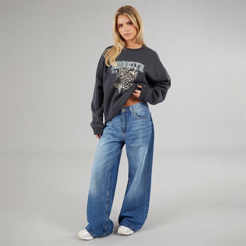 Brave Soul Womens Peyton Wide Leg Jeans Vintage Denim Blue