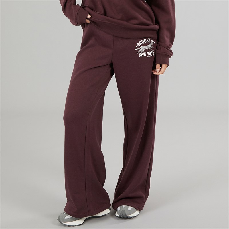 Brave Soul Womens Zoey Wide Leg Joggers Burgundy