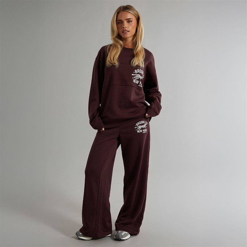 Brave Soul Womens Zoey Wide Leg Joggers Burgundy