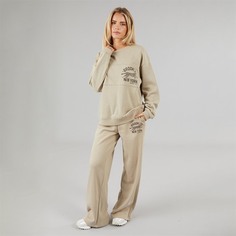 Brave Soul Womens Zoey Wide Leg Joggers Crockery