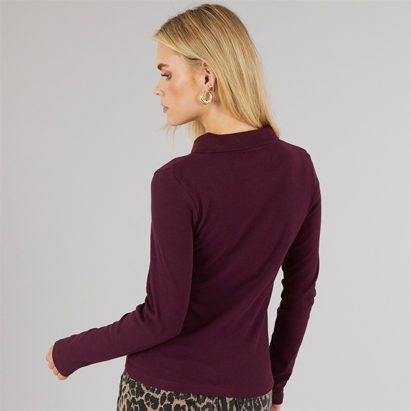 Brave Soul Womens Lesley Collared T-Shirt Burgundy