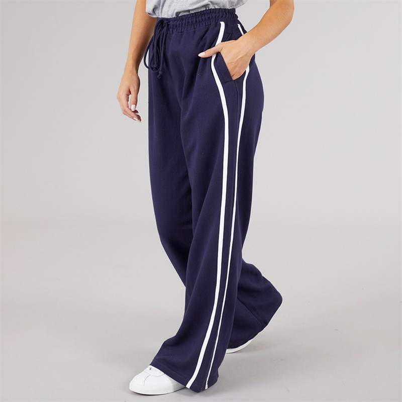 Brave Soul Womens Jenny Wide Leg Joggers Navy/White