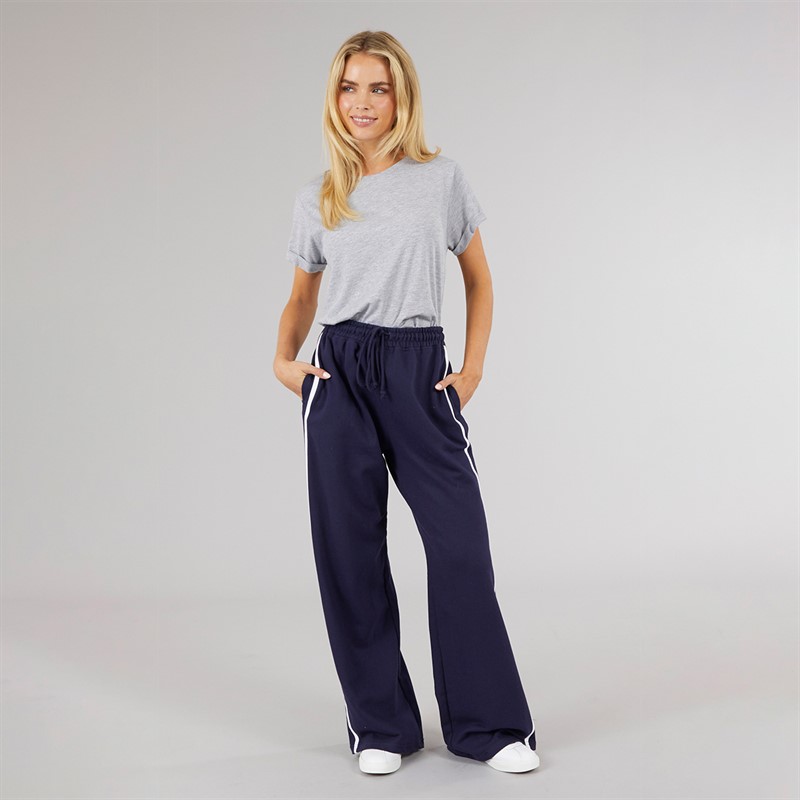 Brave Soul Womens Jenny Wide Leg Joggers Navy/White