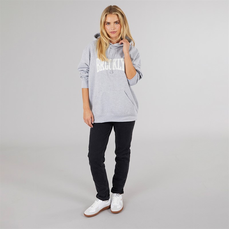 Brave Soul Womens Eilani Printed Hoodie Grey Marl/White
