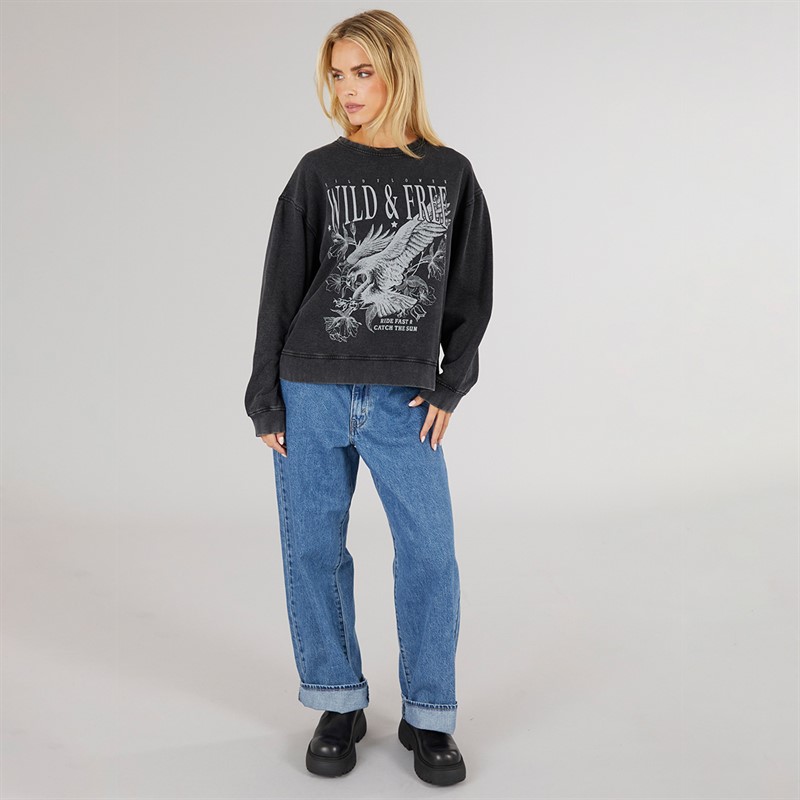 Brave Soul Womens Beth Graphic Sweatshirt Black