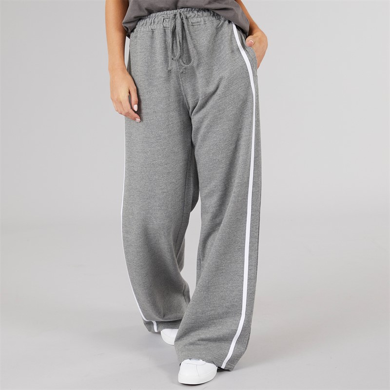 Brave Soul Womens Jenny Wide Leg Joggers Charcoal Marl/White