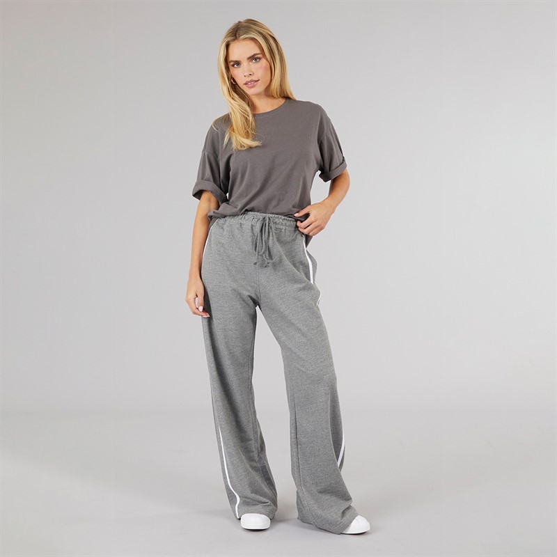 Brave Soul Womens Jenny Wide Leg Joggers Charcoal Marl/White