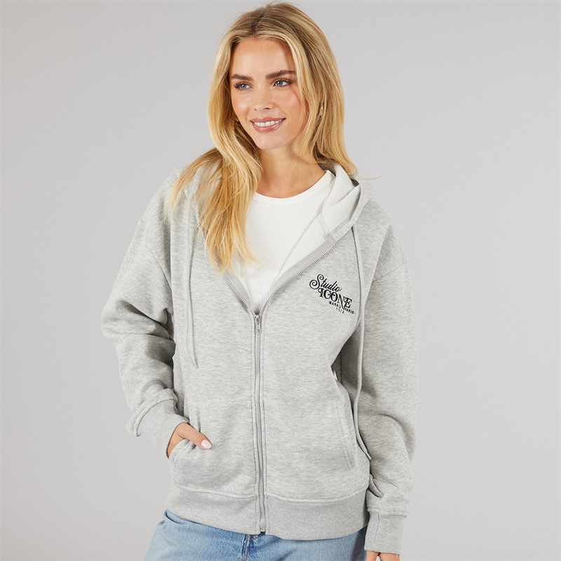 Brave Soul Womens Dua Zip Hoodie Grey Marl