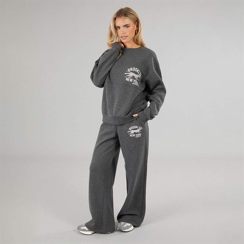 Brave Soul Womens Zoey Wide Leg Joggers Charcoal