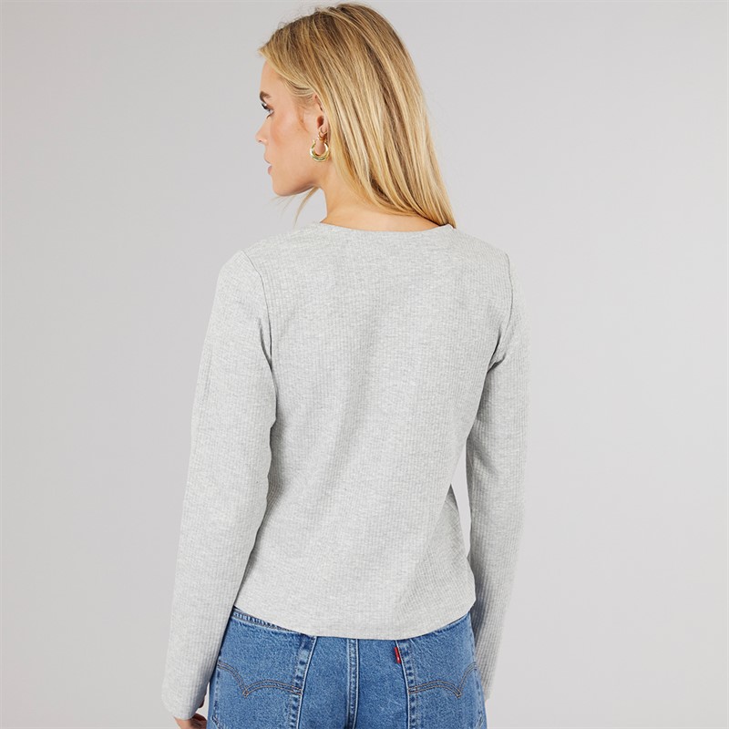 Brave Soul Womens Ellie Ribbed T-Shirt Grey Marl