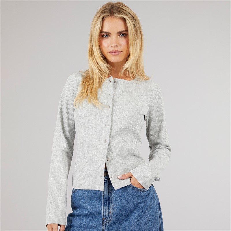 Brave Soul Womens Ellie Ribbed T-Shirt Grey Marl