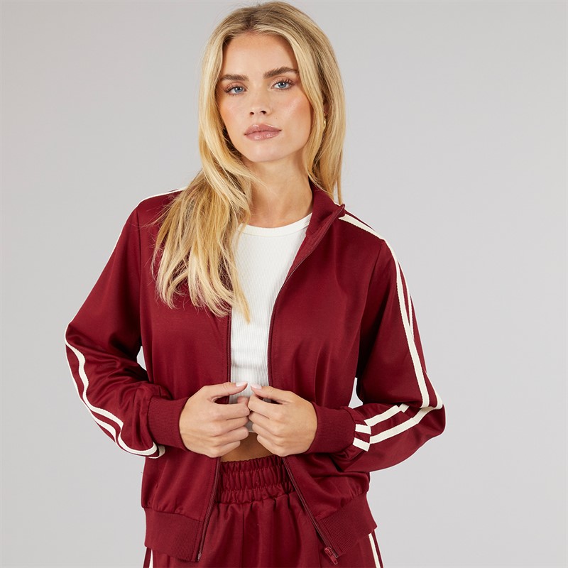 Brave Soul Womens Selma Stripe Sweatshirt Burgundy