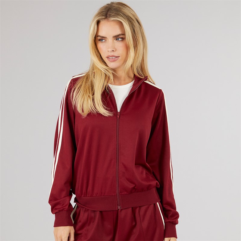 Brave Soul Womens Selma Stripe Sweatshirt Burgundy