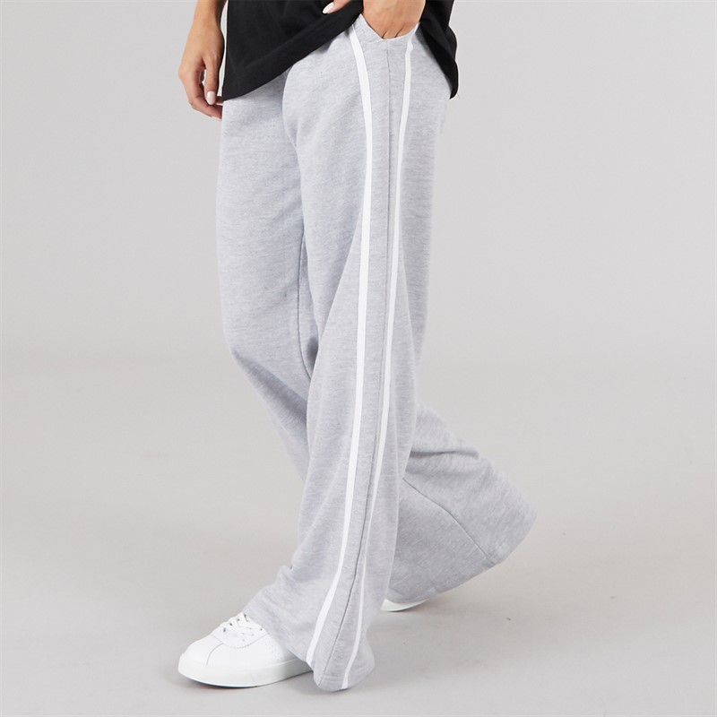 Brave Soul Womens Jenny Wide Leg Joggers Grey Marl/White