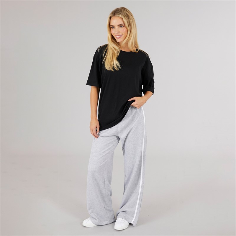 Brave Soul Womens Jenny Wide Leg Joggers Grey Marl/White