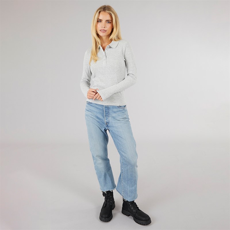 Brave Soul Womens Lesley Collared T-Shirt Grey