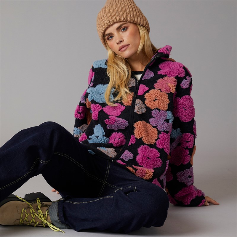 Brave Soul Womens Star Full Zip Fleece Black/Multi