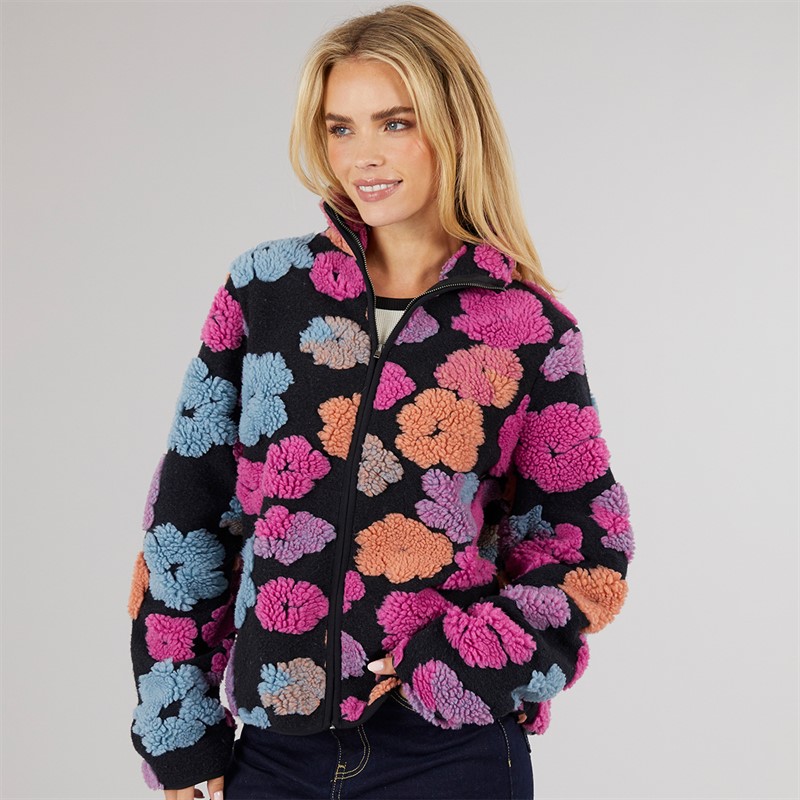 Brave Soul Womens Star Full Zip Fleece Black/Multi