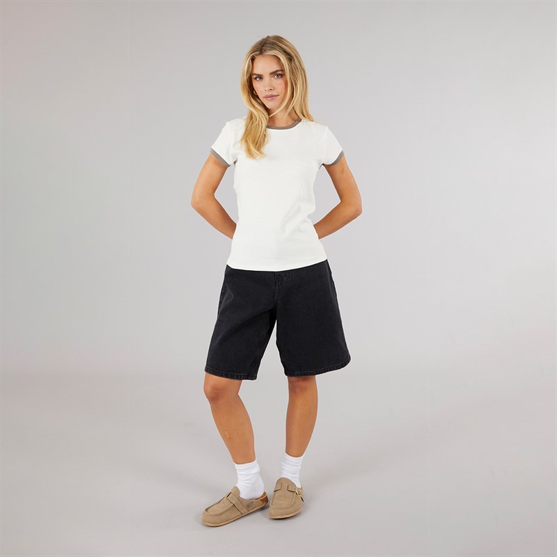 Brave Soul Womens Ina Ringer T-Shirt Cream/Rock