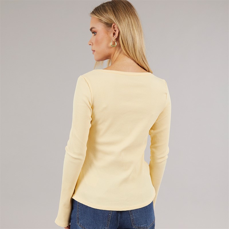 Brave Soul Womens Yorke Button T-Shirt Butter Yellow