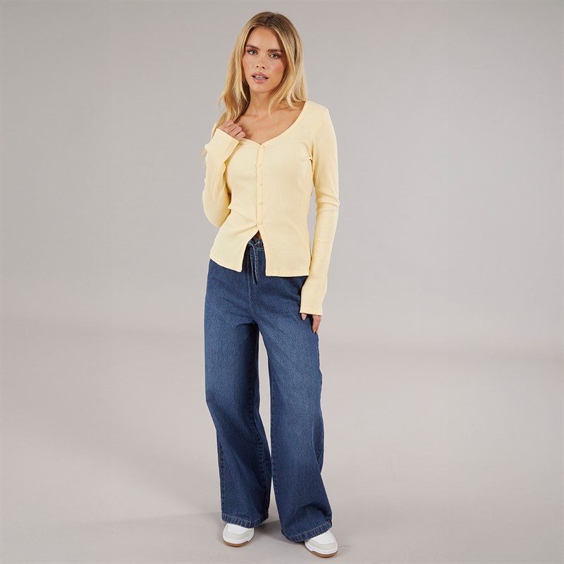 Brave Soul Womens Yorke Button T-Shirt Butter Yellow