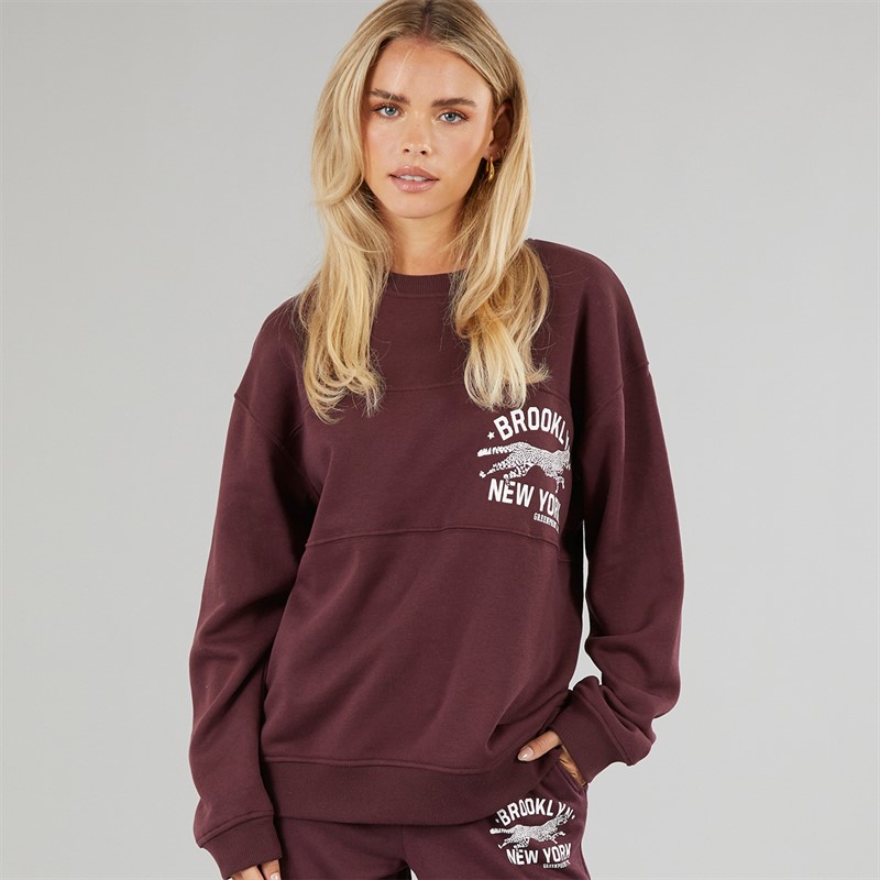 Brave Soul Womens Fortune Panelled Sweatshirt Burgundy