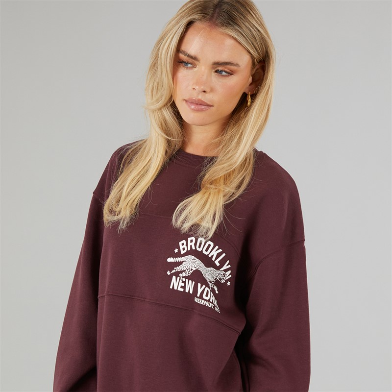 Brave Soul Womens Fortune Panelled Sweatshirt Burgundy