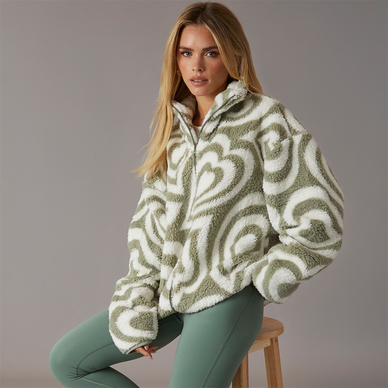 Brave Soul Womens Billie Full Zip Fleece Sage/Cream