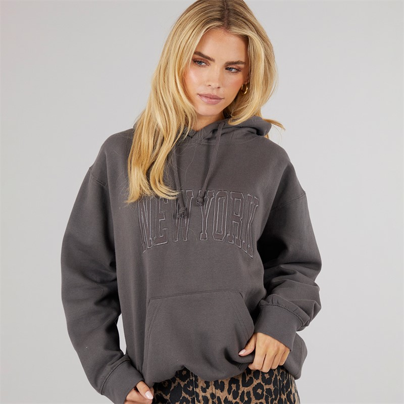 Brave Soul Womens Estelle Printed Hoodie Ash/Charcoal