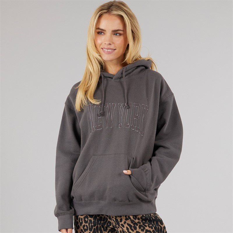 Brave Soul Womens Estelle Printed Hoodie Ash/Charcoal