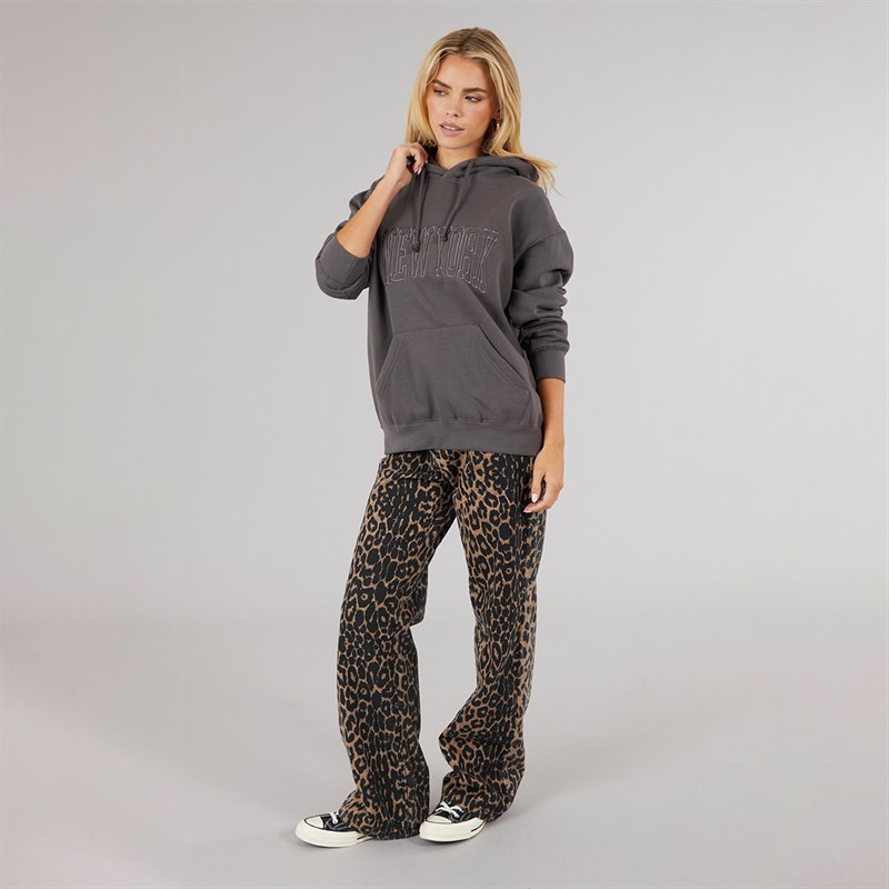 Brave Soul Womens Estelle Printed Hoodie Ash/Charcoal