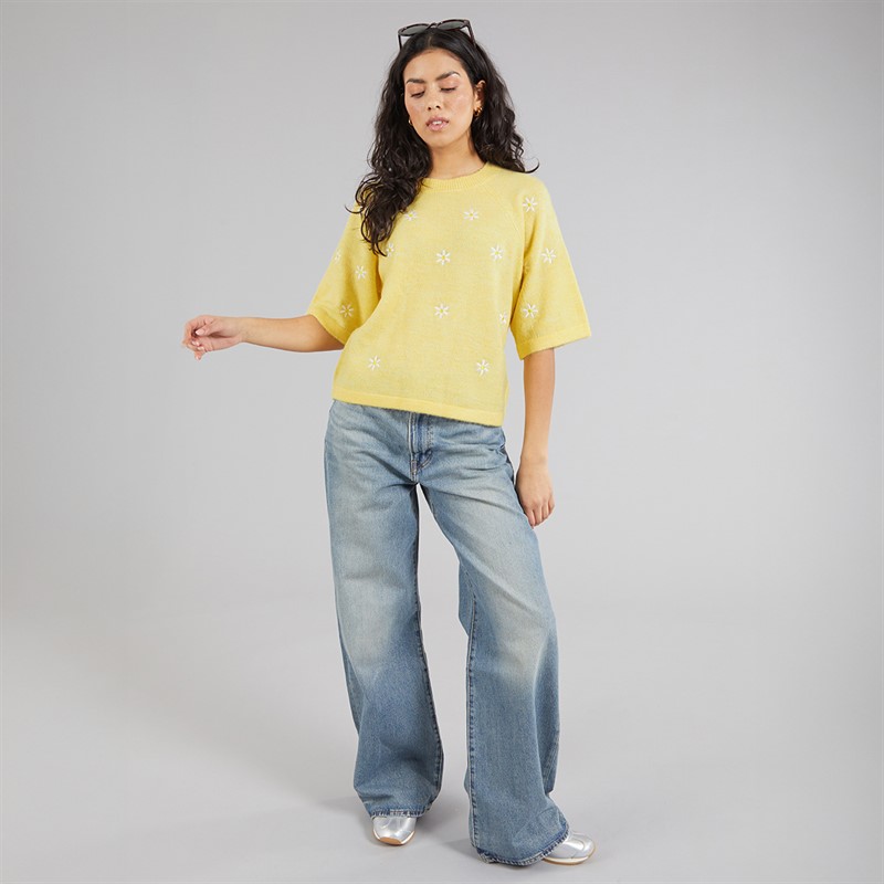 Brave Soul Womens Fibbs Knit Jumper Yellow Melange