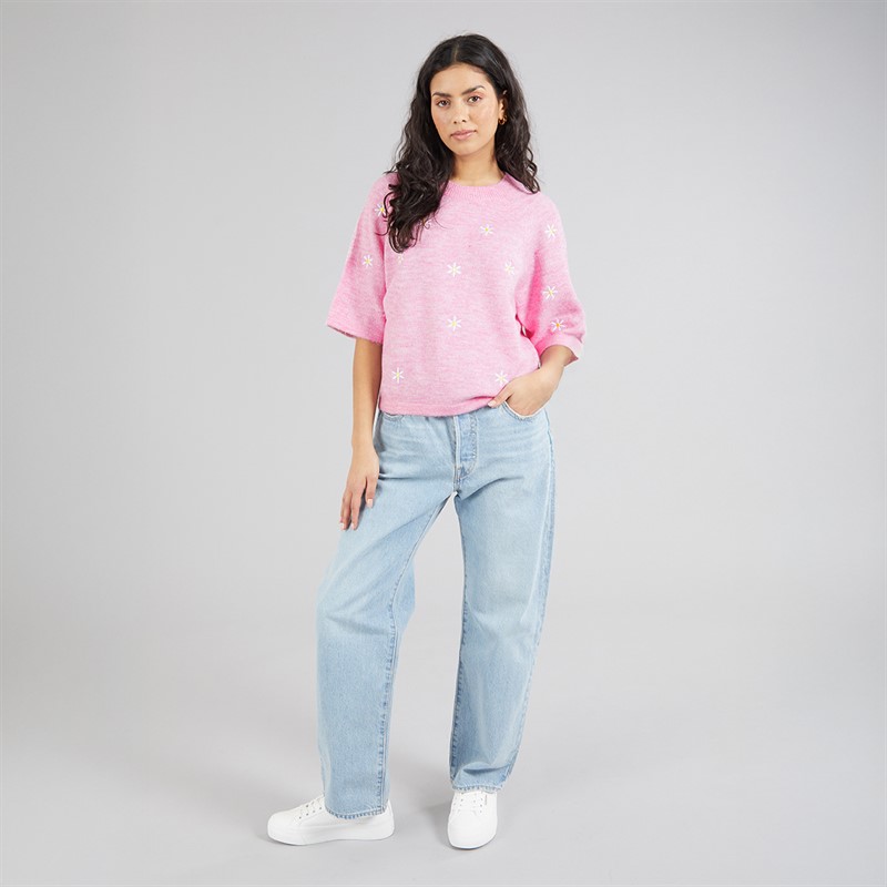 Brave Soul Womens Fibbs Knit Jumper Pink Melange