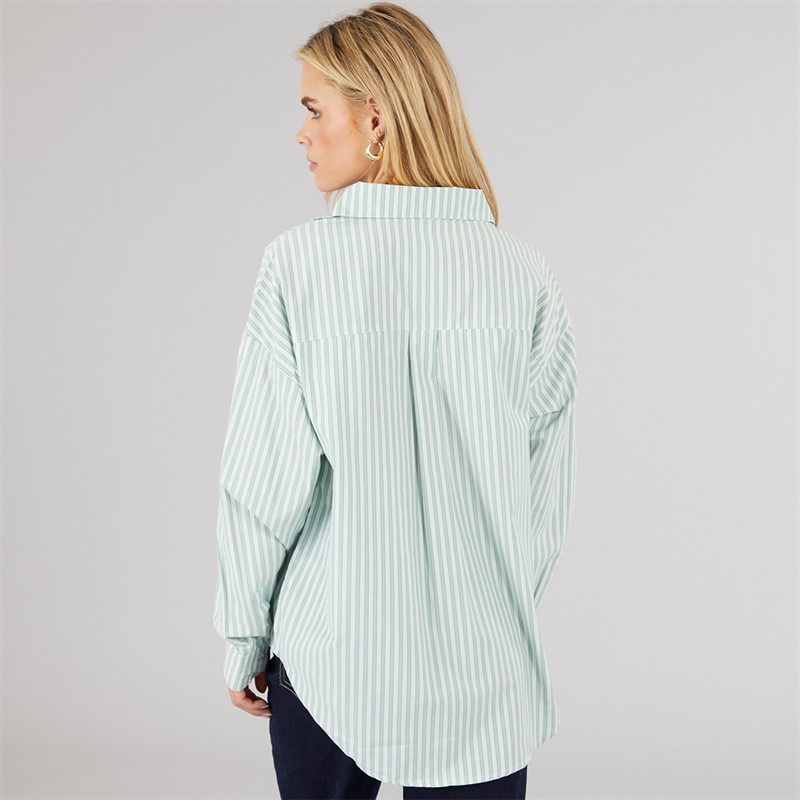 Brave Soul Womens Francis Oversized Shirt Green/White